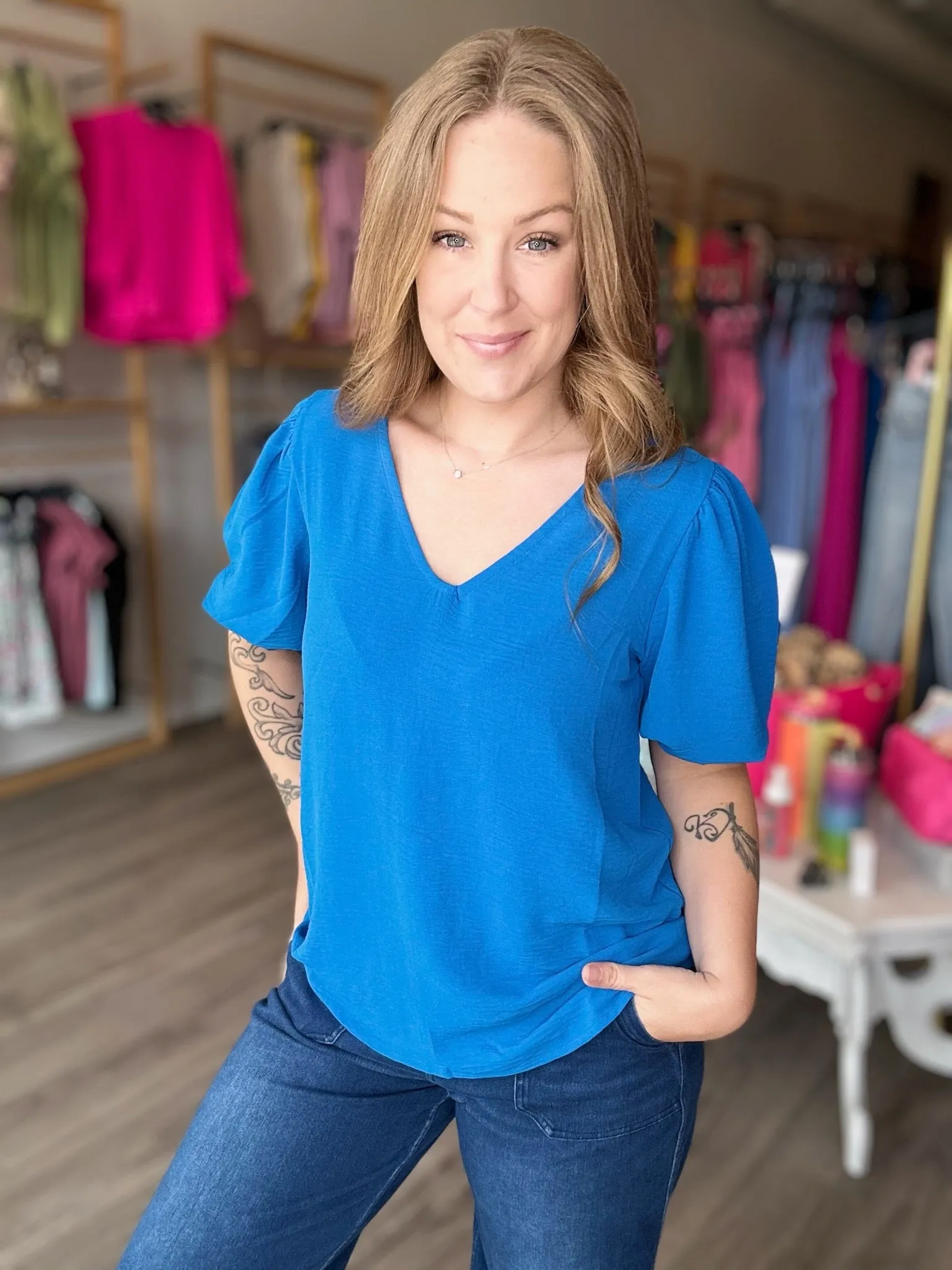 Ocean Blue Puff Sleeve Top