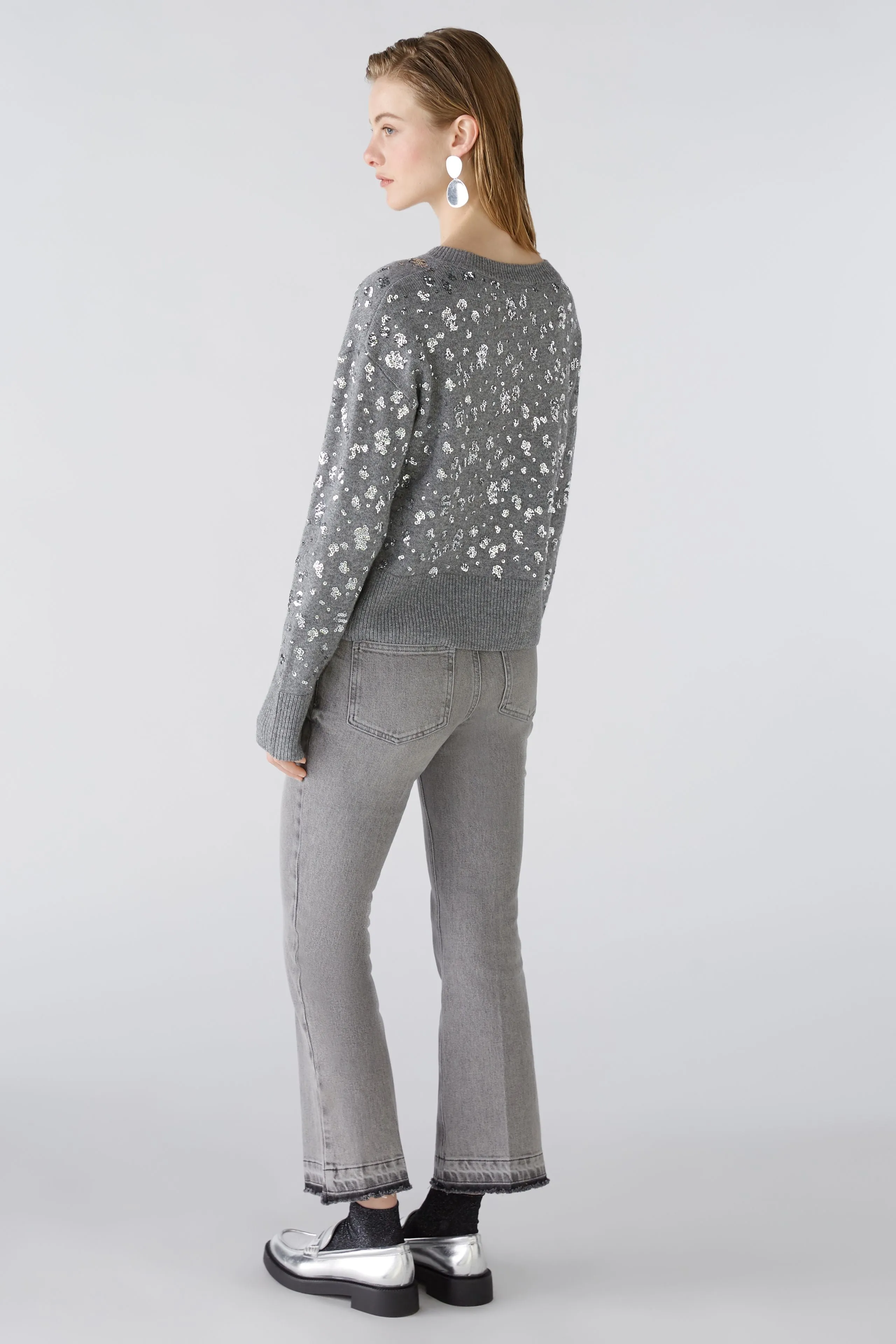 Oui Wool Blend Sparkly Jumper In Grey