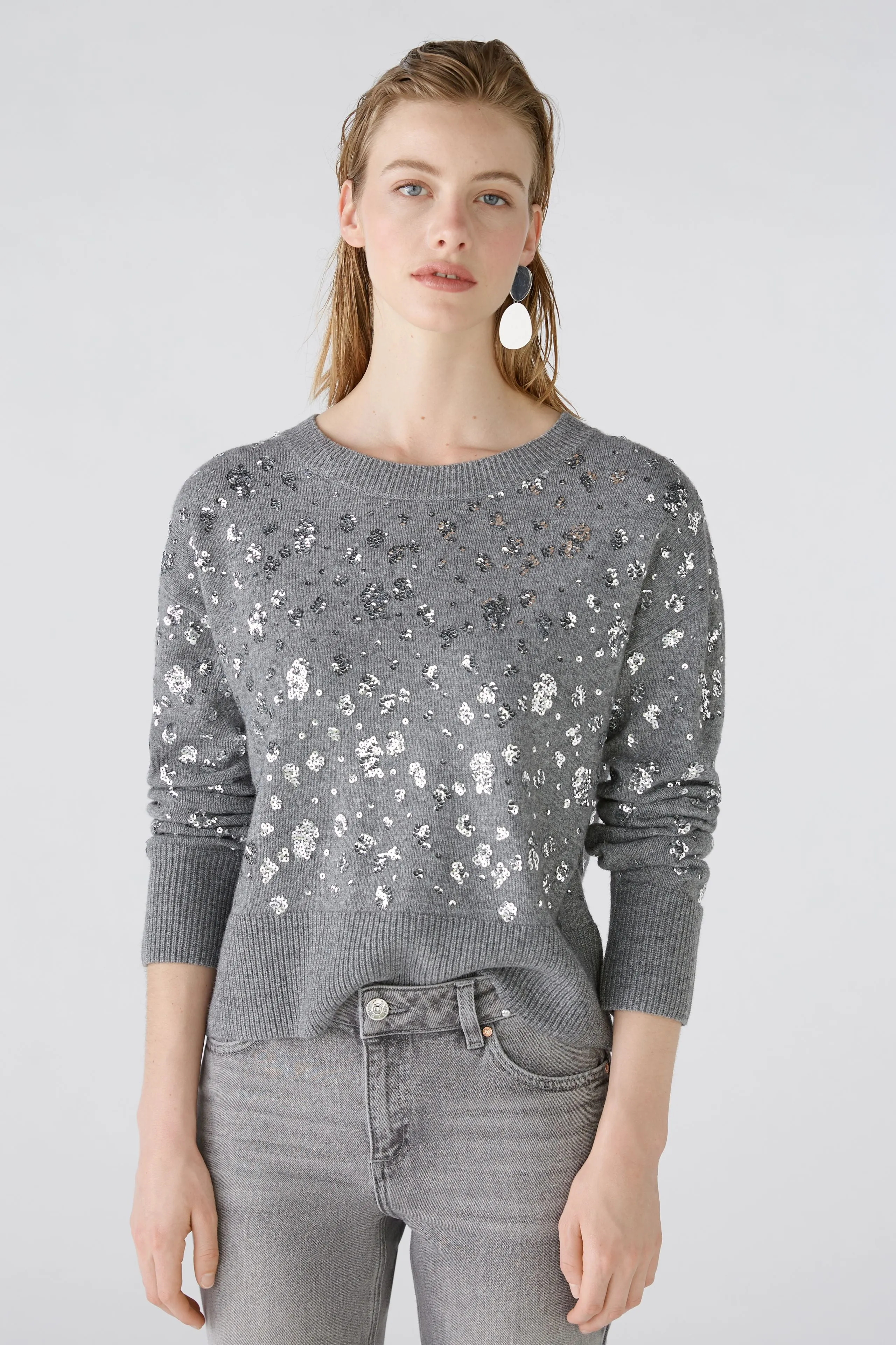 Oui Wool Blend Sparkly Jumper In Grey