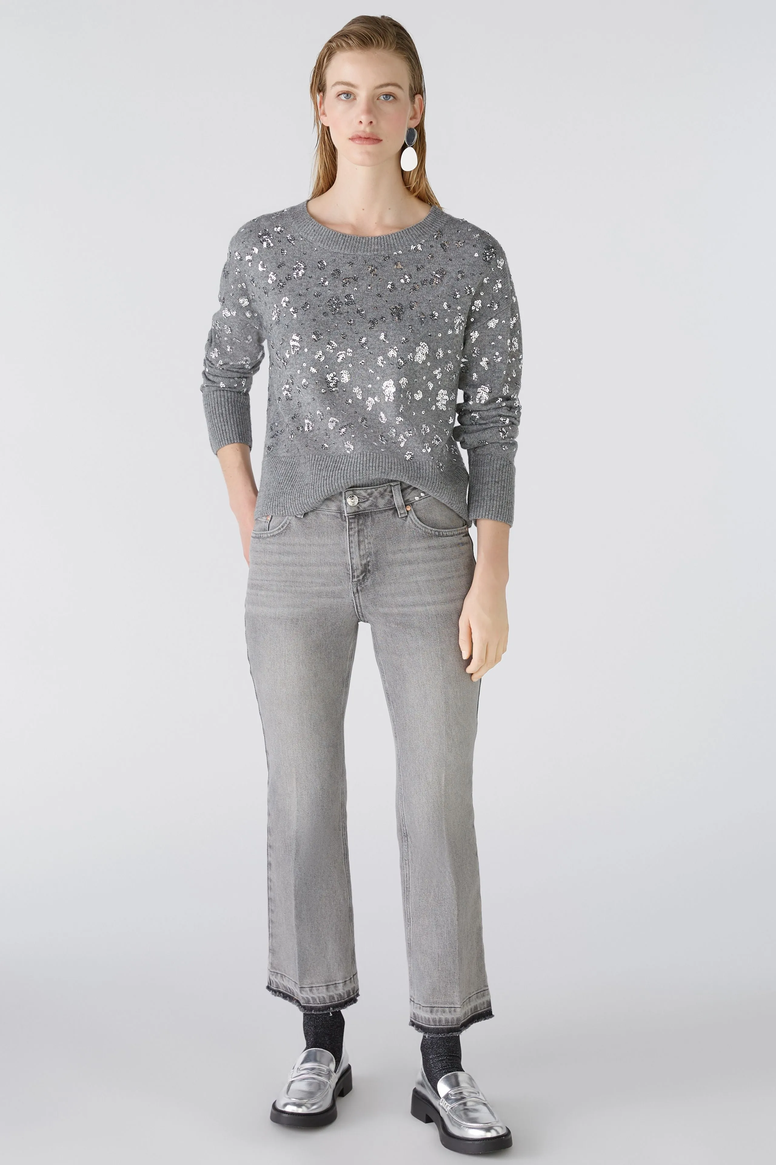 Oui Wool Blend Sparkly Jumper In Grey