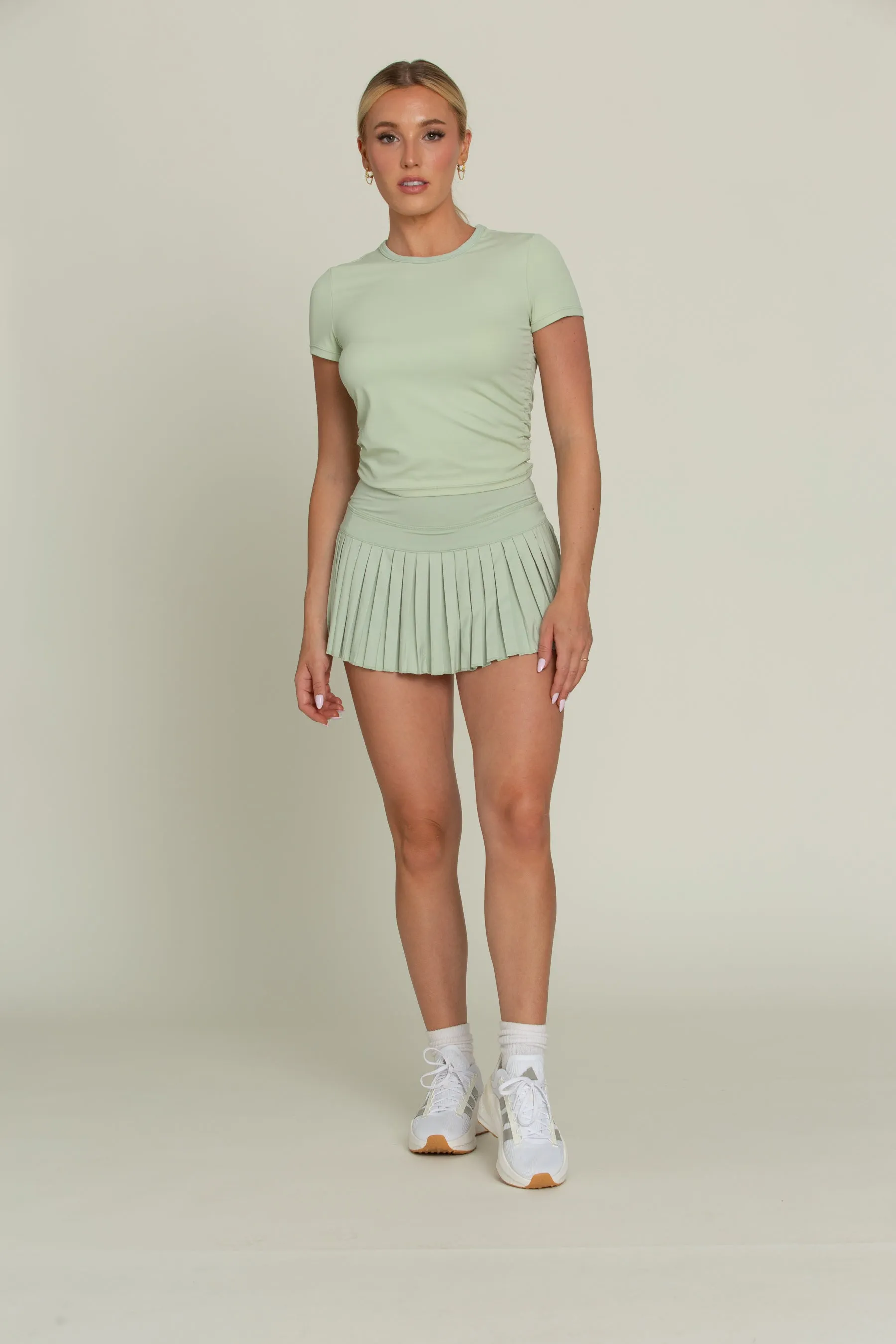 Pastel Green Side Ruched Short Sleeve Top