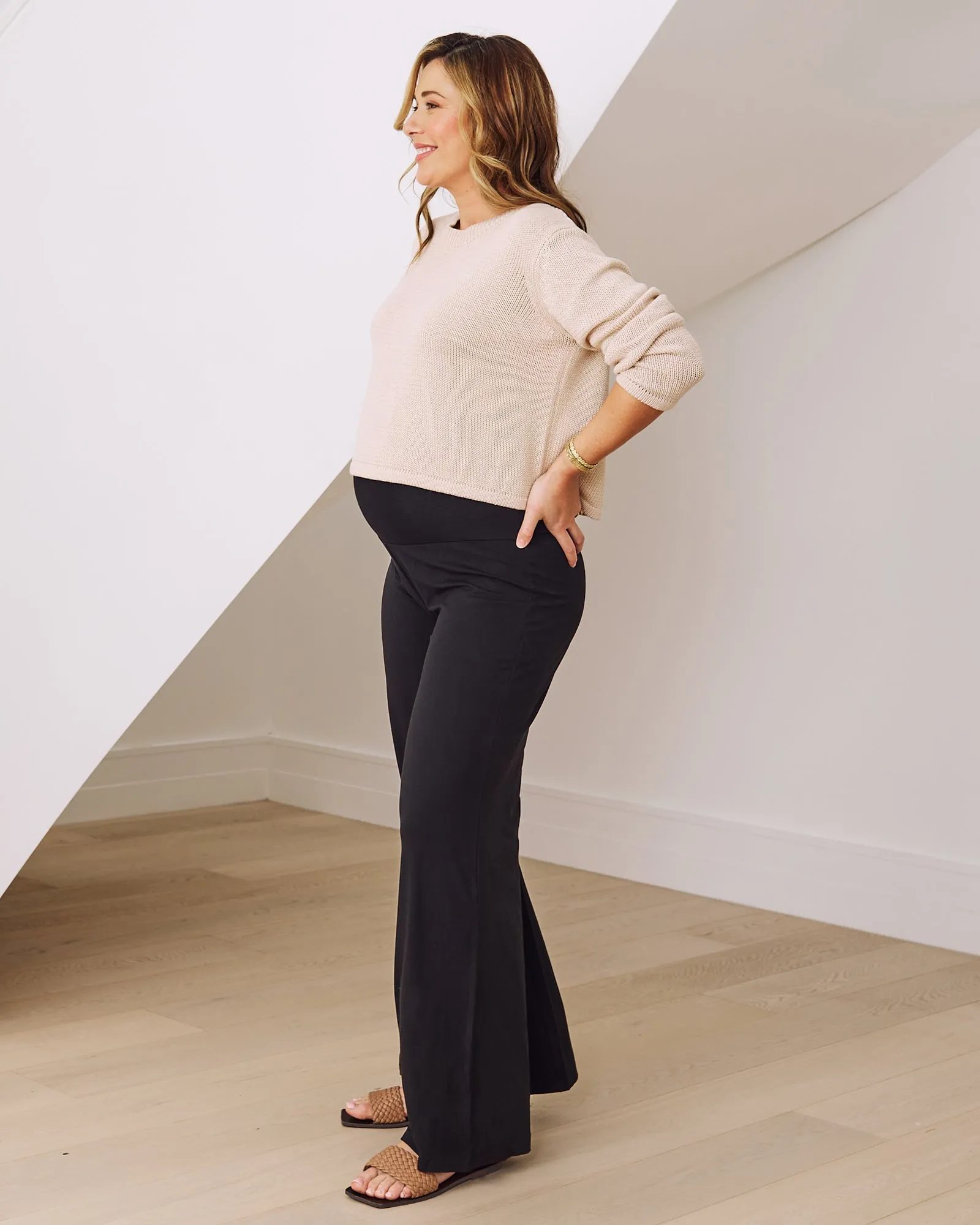 Phoebe Maternity Cropped Knit in Beige