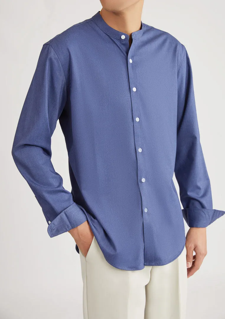 Plain Mandarin Collar Long Sleeve Shirt (Light blue or Blue) 6511