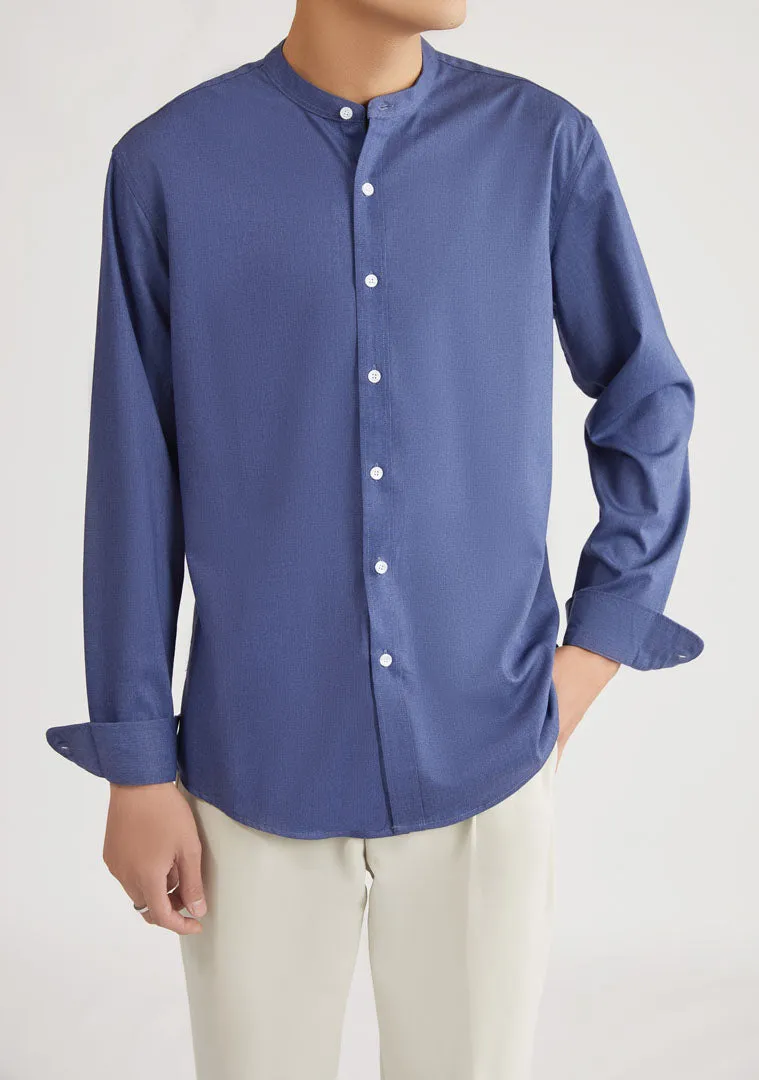 Plain Mandarin Collar Long Sleeve Shirt (Light blue or Blue) 6511