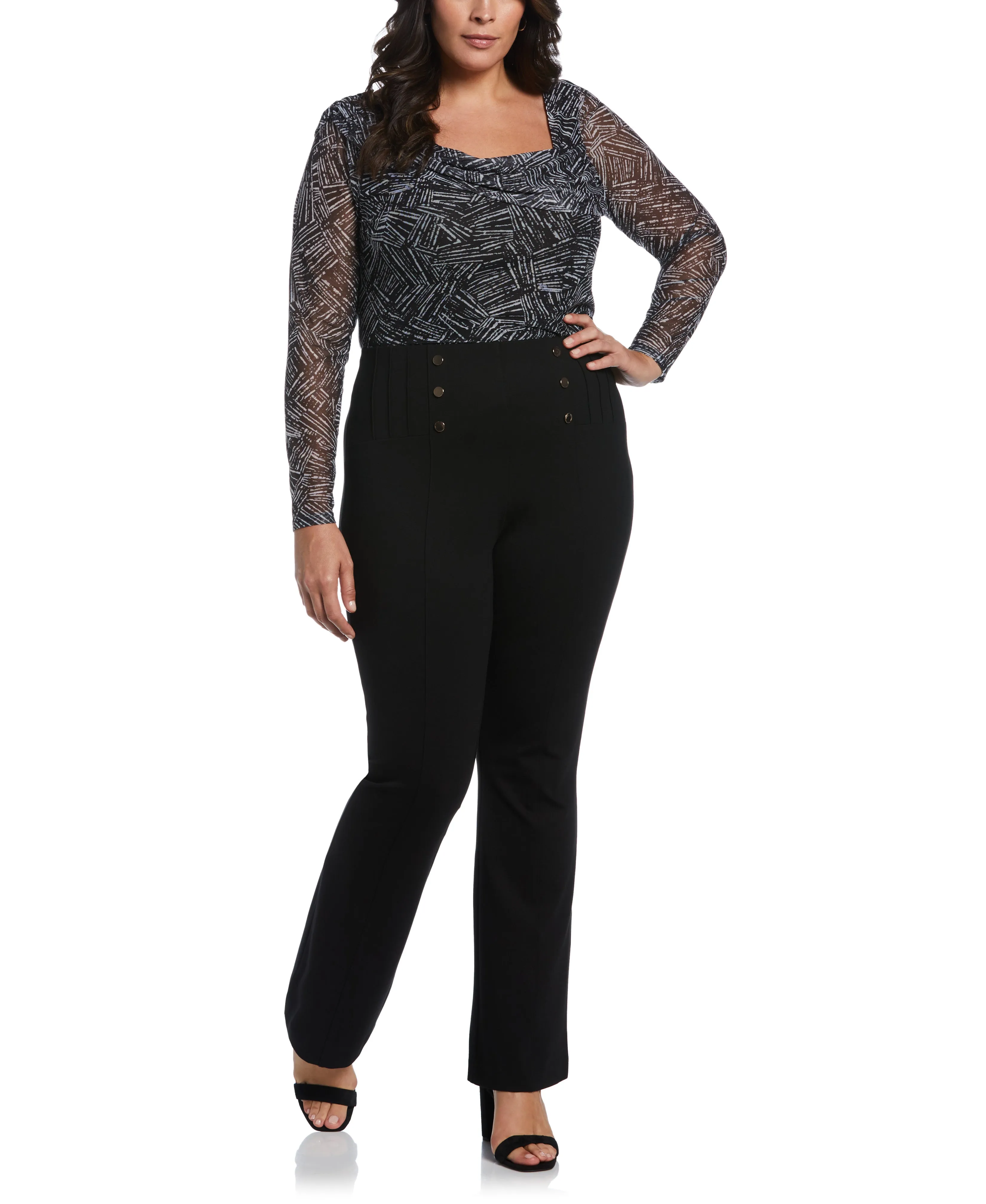 Plus Size Printed Asymmetrical Mesh Top