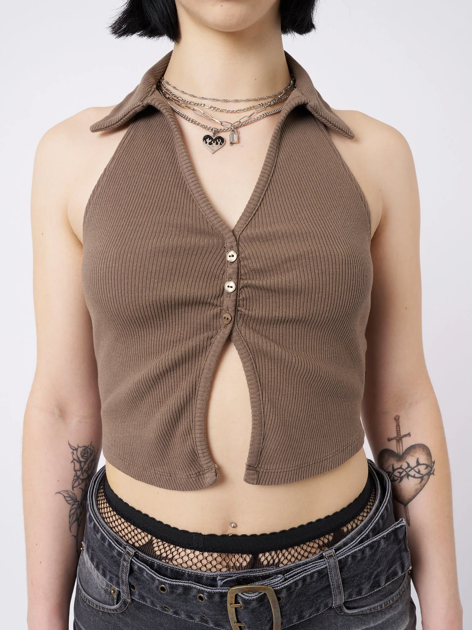 Raya Taupe Halter Neck Collar Top