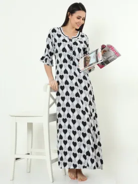 Rayon Designer Nighty | White & Black