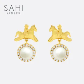 Sahi White Pearl Zircon Stones Crystal Drop Earring