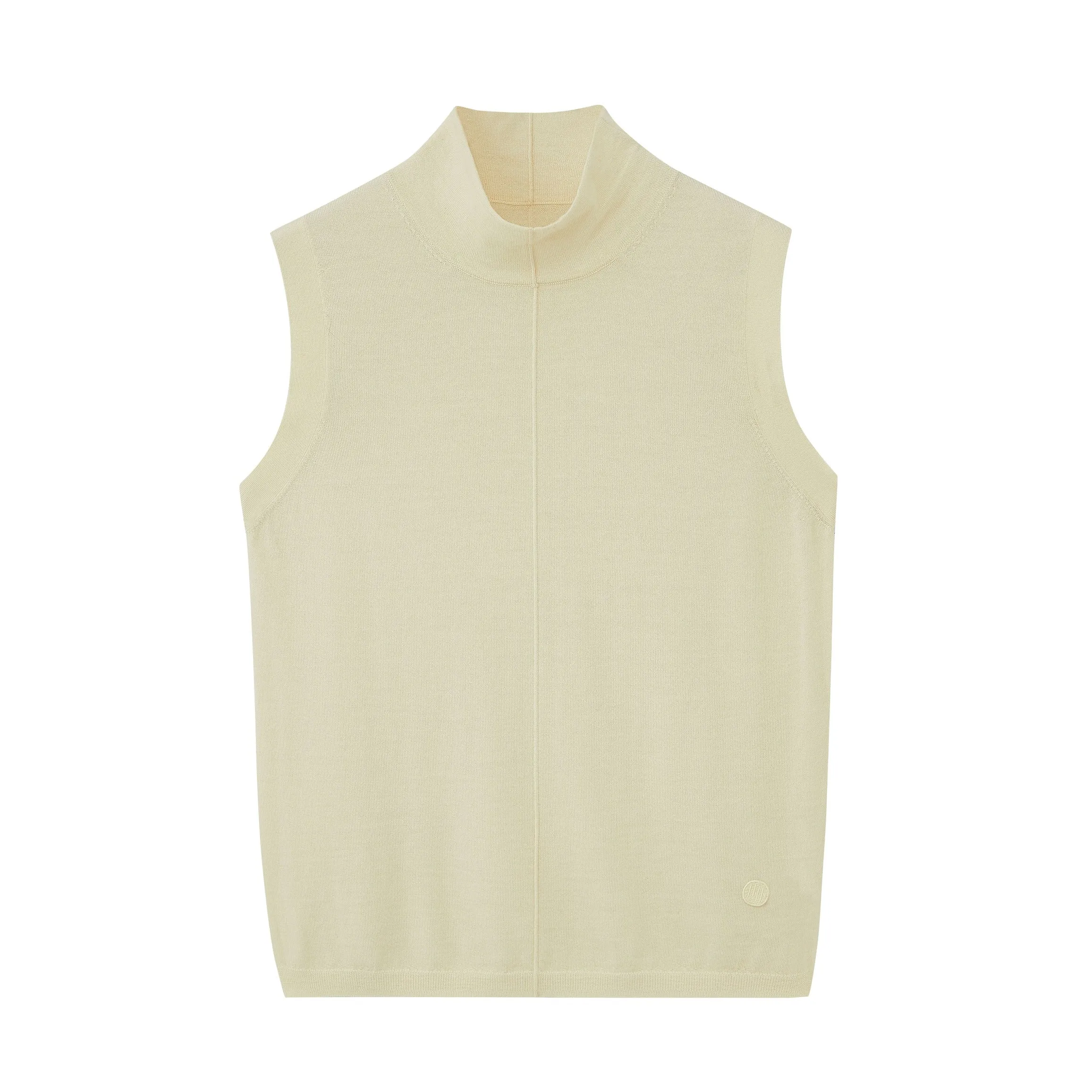 Silky Wool Mock Neck Sleeveless Sweater