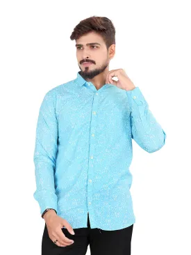 Sky Blue Micro Floral Printed Shirt