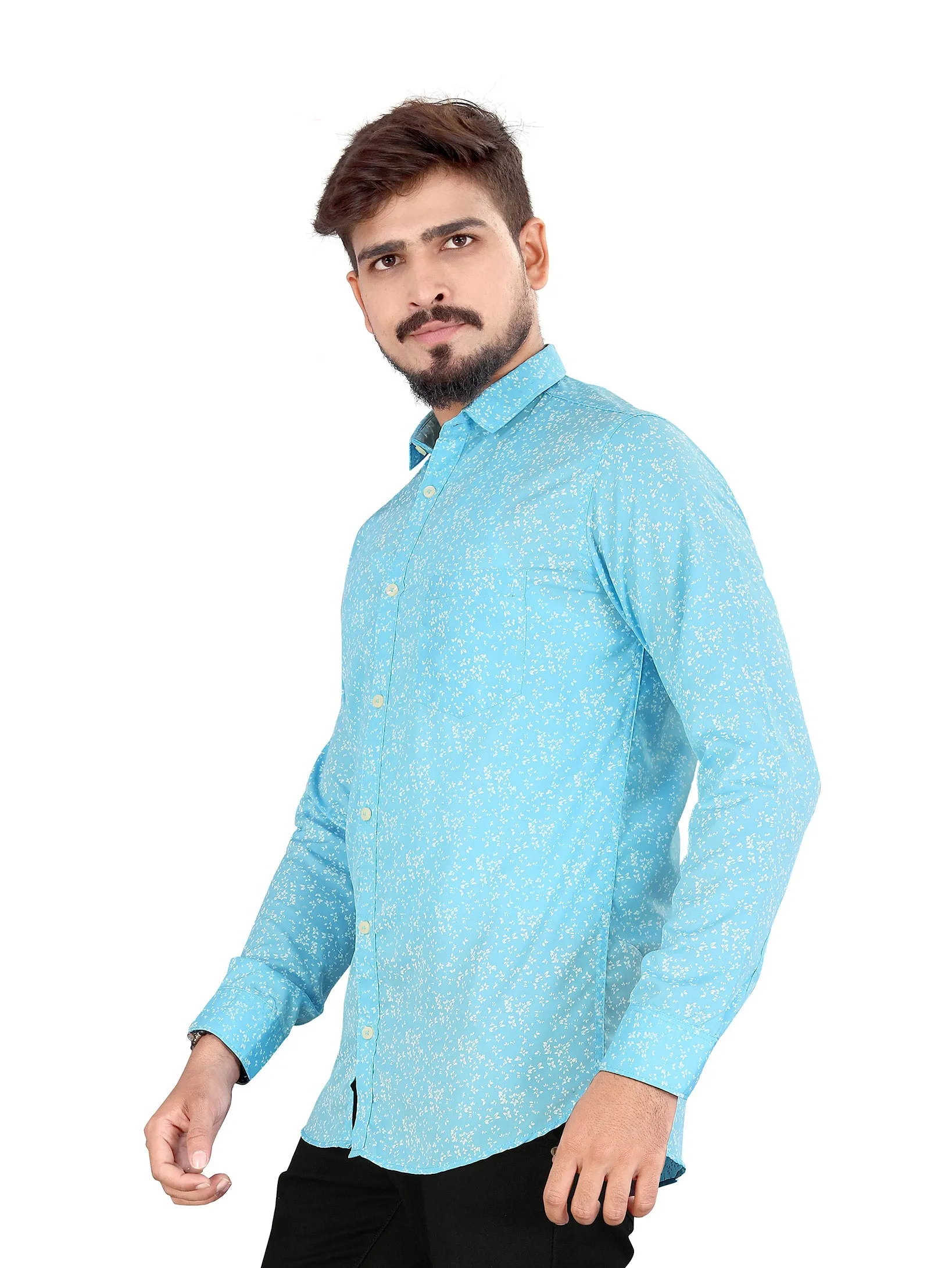 Sky Blue Micro Floral Printed Shirt