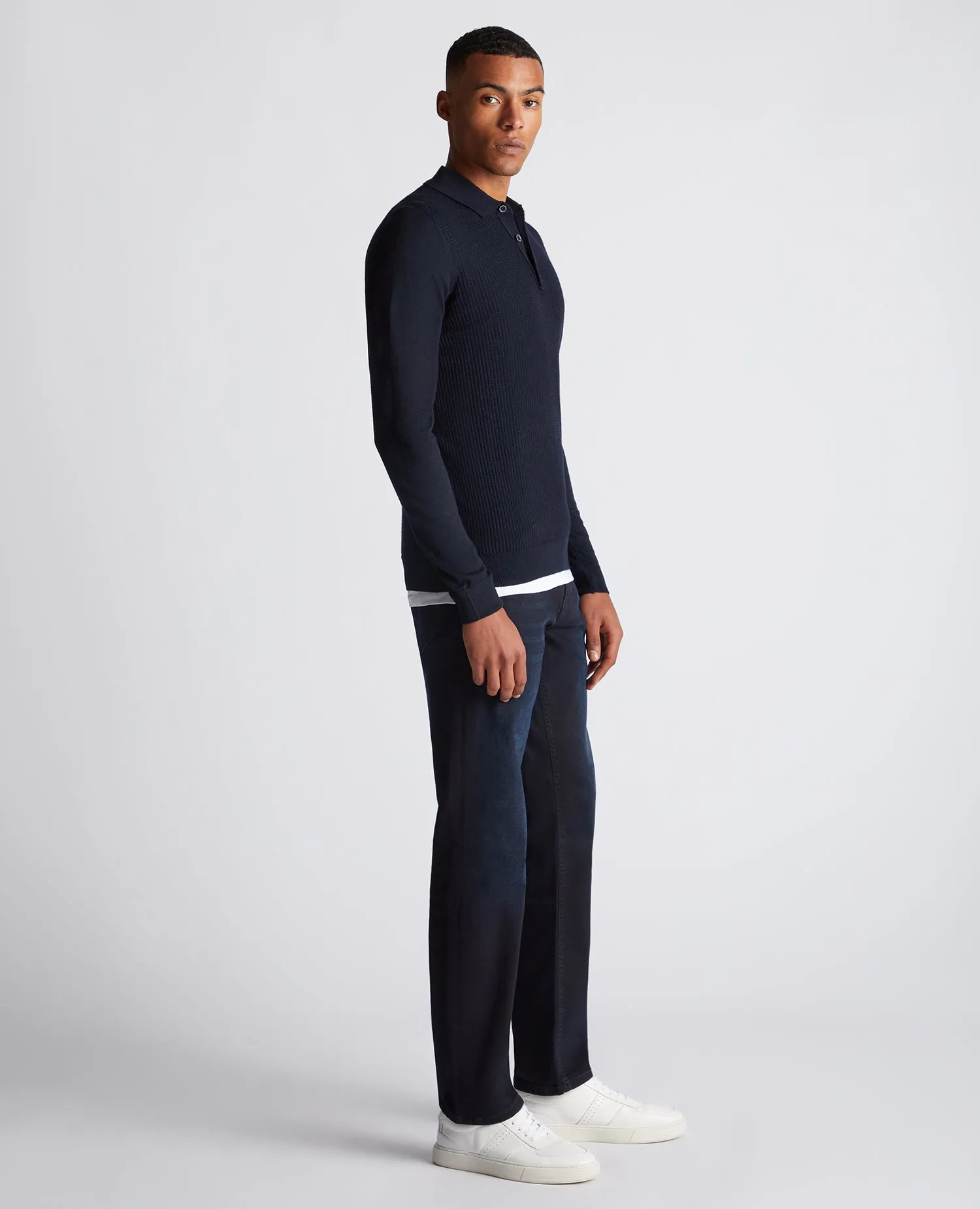 Slim Fit Merino Wool-Blend Long Sleeve Knitted Polo