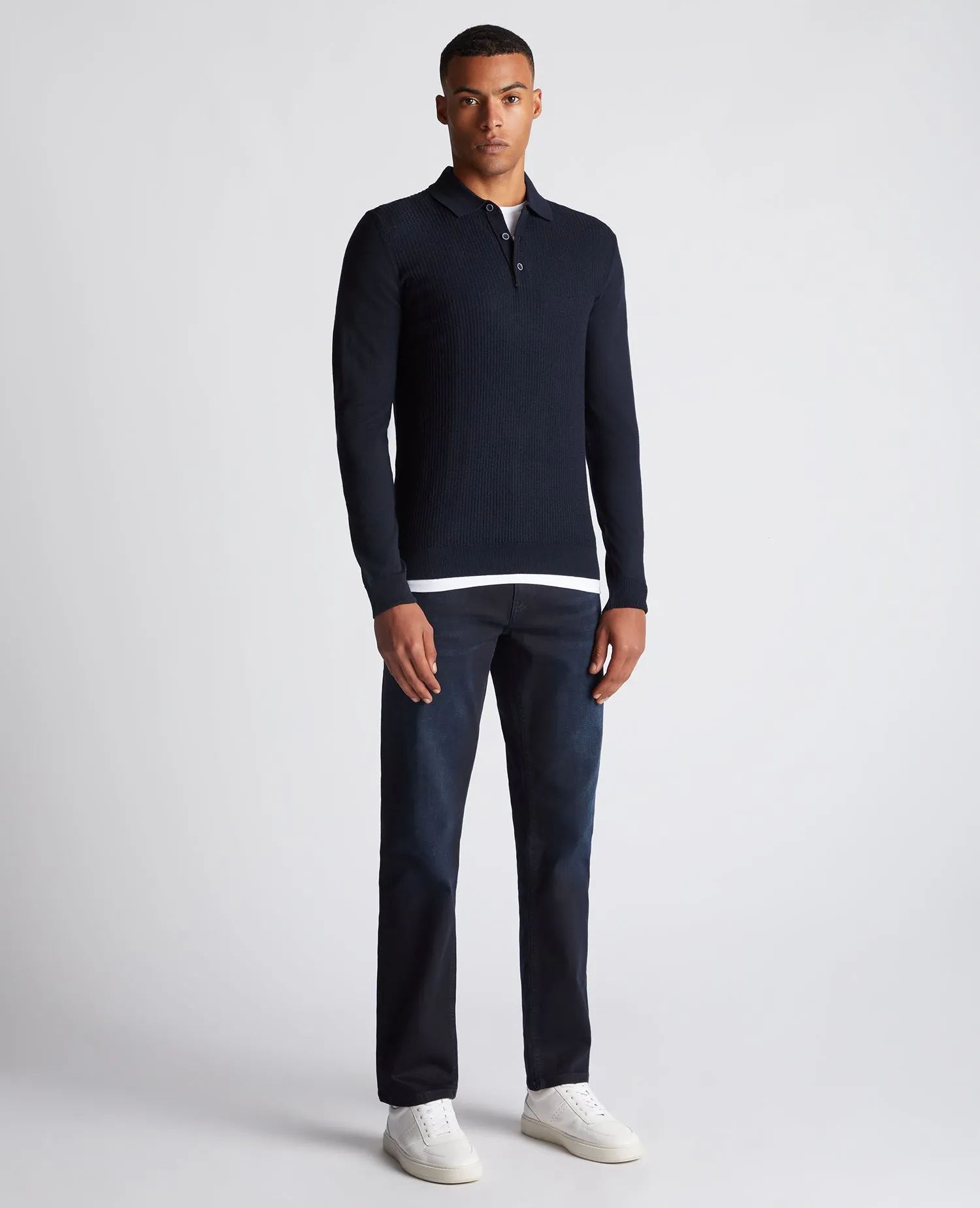 Slim Fit Merino Wool-Blend Long Sleeve Knitted Polo