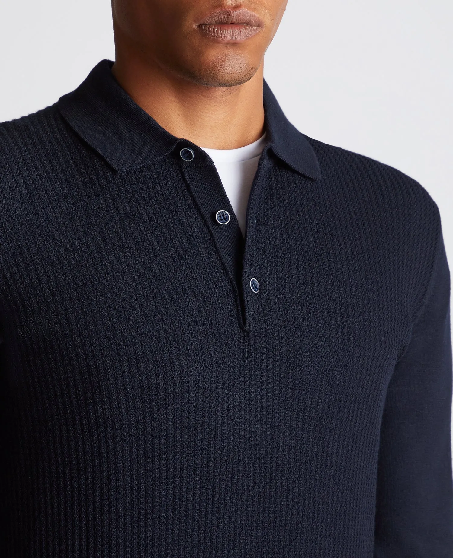 Slim Fit Merino Wool-Blend Long Sleeve Knitted Polo