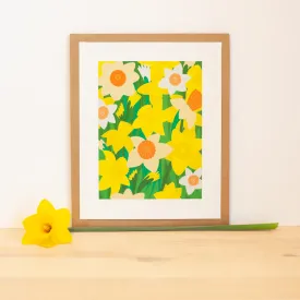 spring daffodils art print, home garden digital art print, flower art for your wall, narcissus flowers art