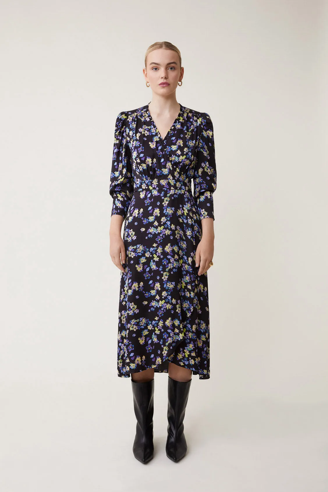 Suncoo Violet Floral Wrap Dress