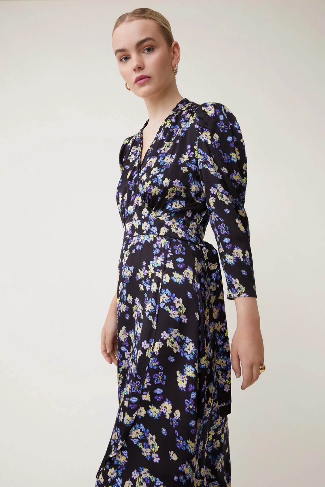 Suncoo Violet Floral Wrap Dress