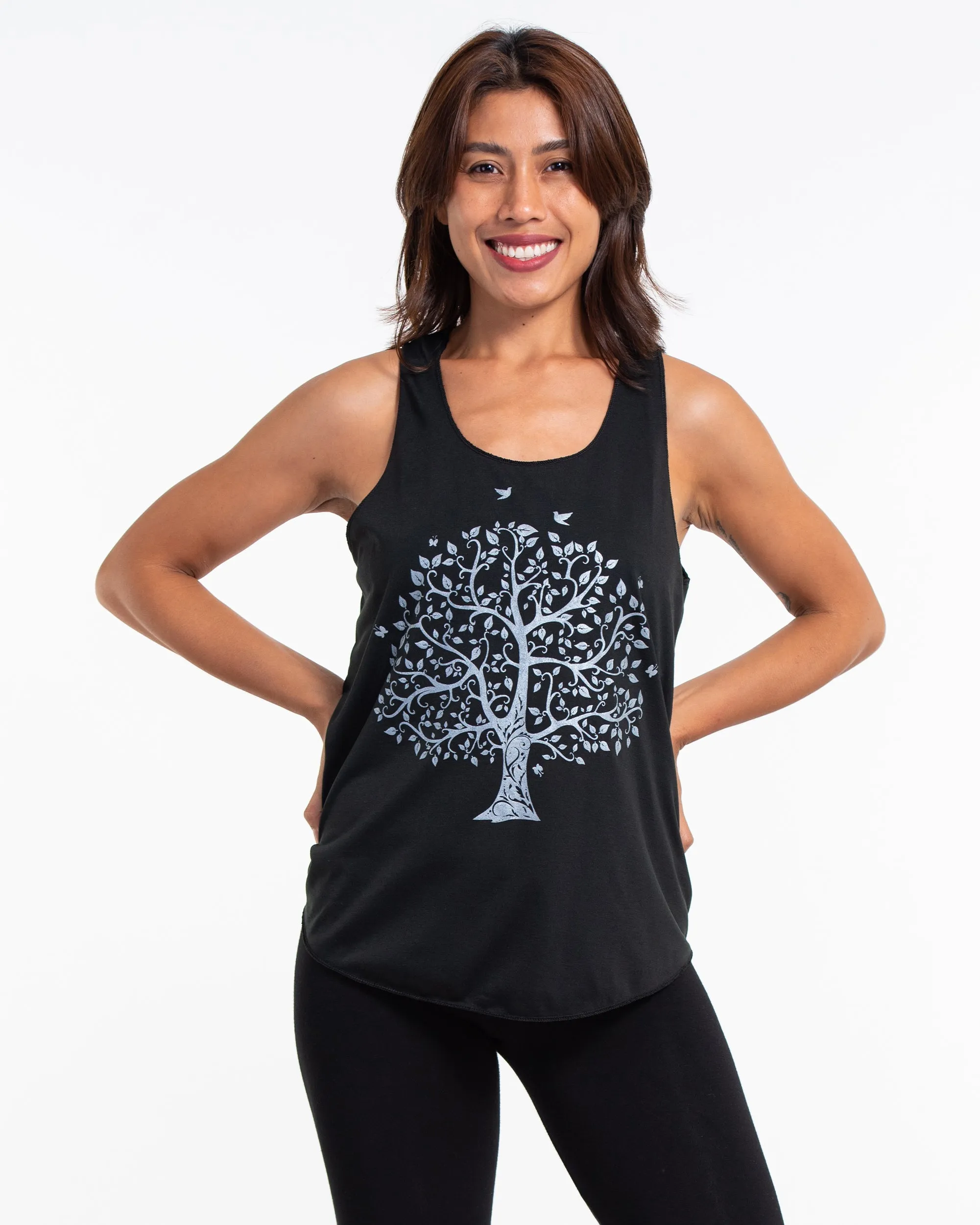 Super Soft Cotton Womens Tree Tank Top in Black