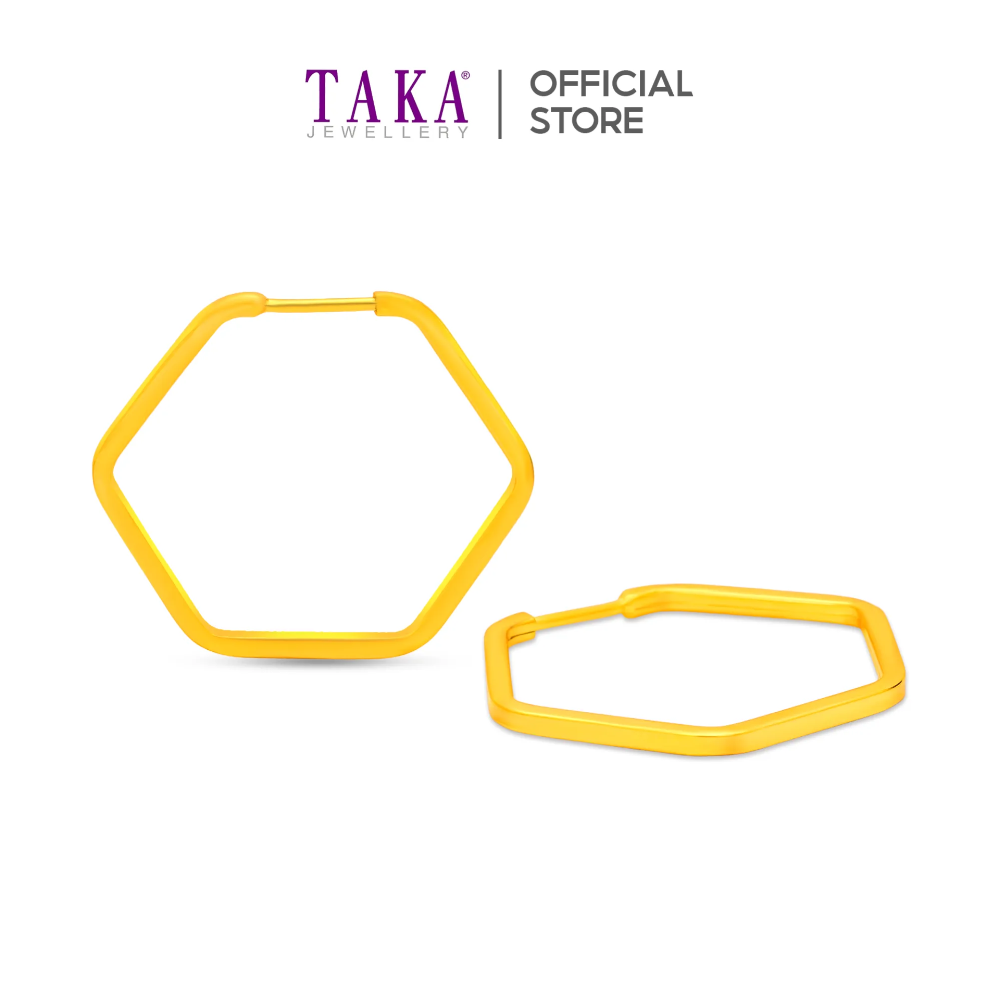 TAKA Jewellery 999 Pure Gold 5G Hexagon Hoop Earrings