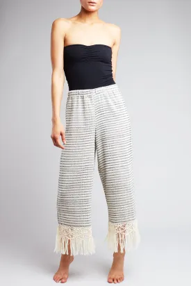 Tallulah Ecru Black Stripe Fringe Pant