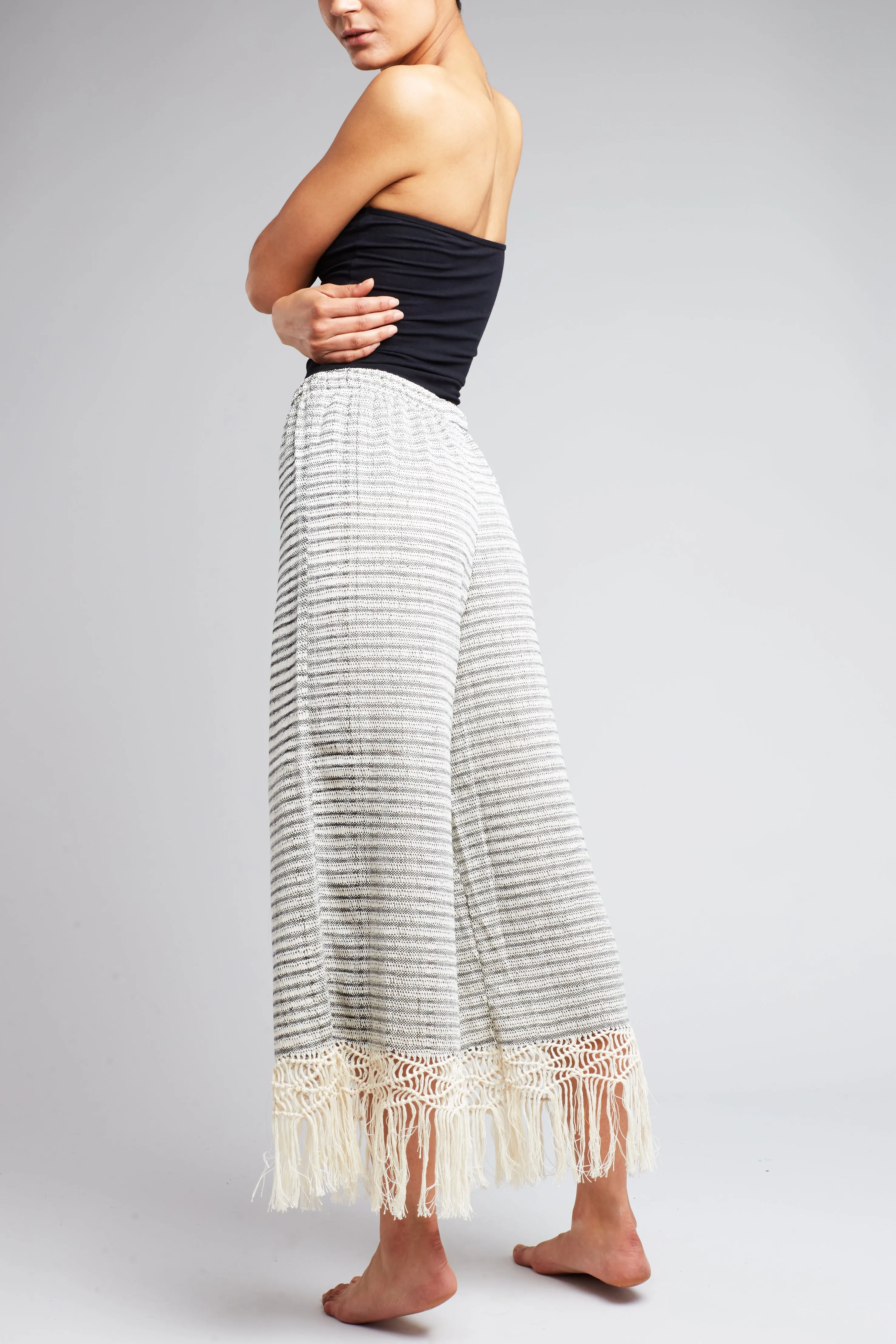 Tallulah Ecru Black Stripe Fringe Pant