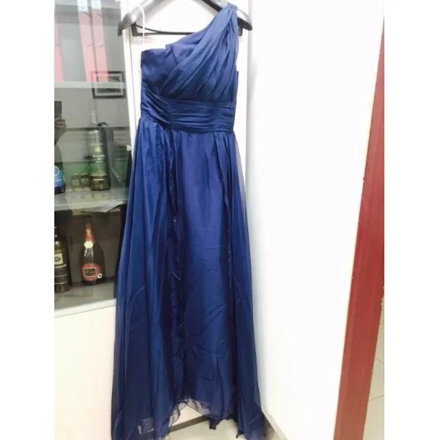 The Donatella Blue Toga Long Evening Gown