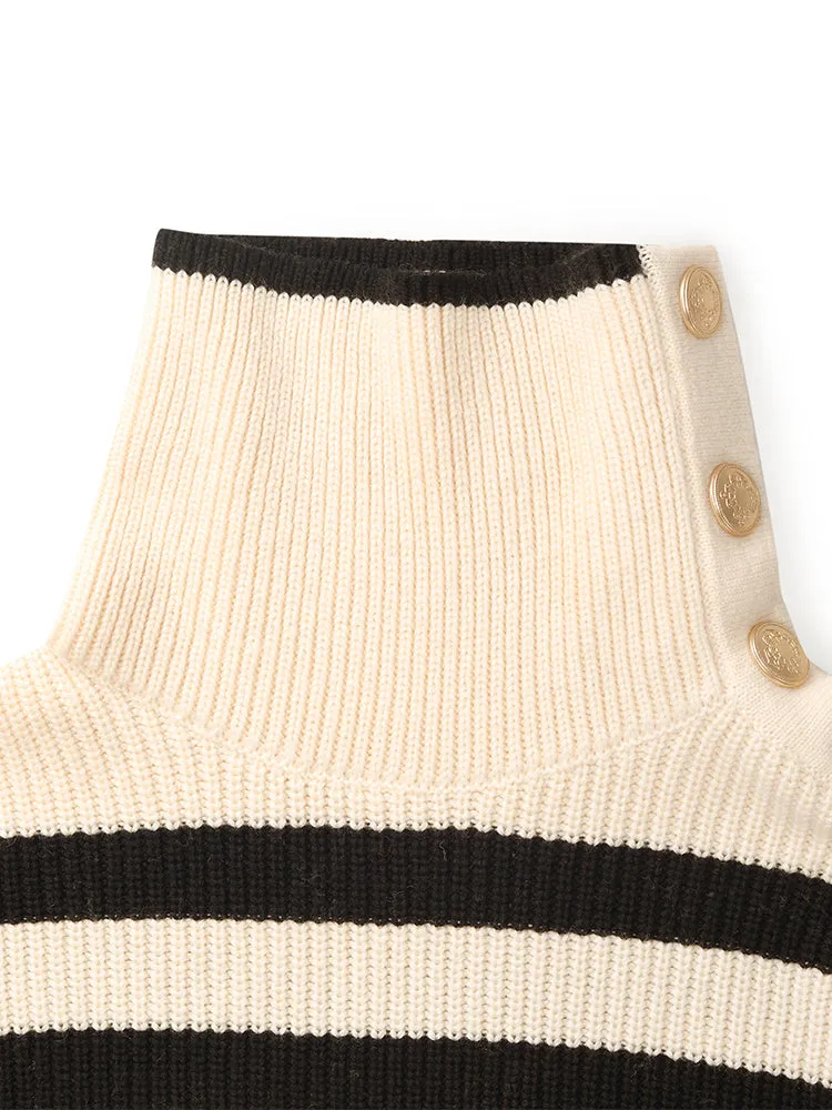 Thermostatic Wool Loose Striped Button-Shoulder Sweater