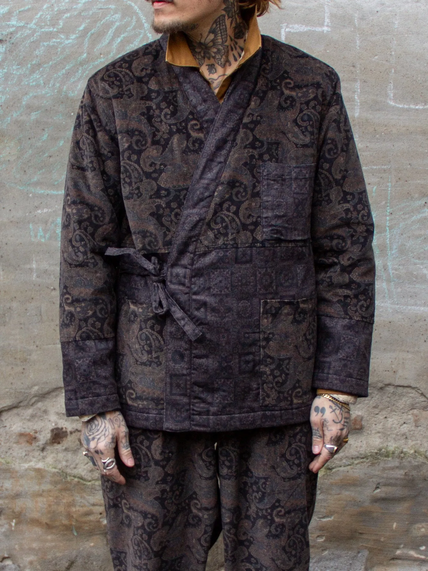 Universal Works, Mixed Kyoto Work Jacket, Black Japanese print, Corduroy