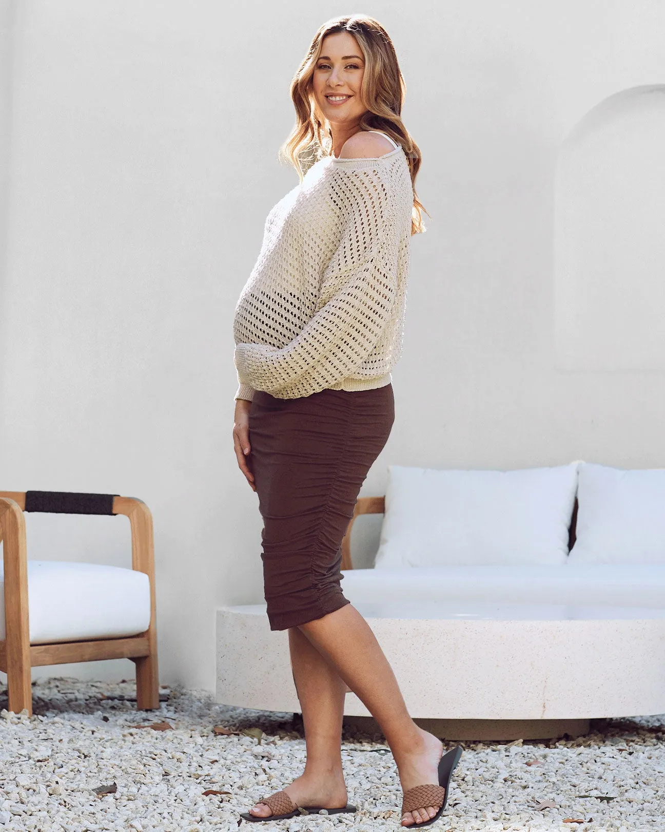 Valerie Maternity Crochet Sweater Beige