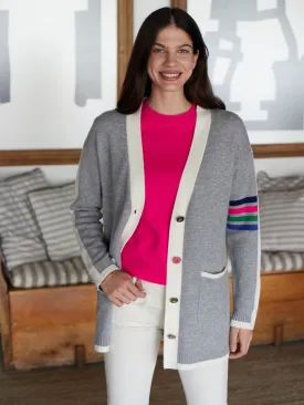 Vilagallo Four Stripes Grey Pure Wool Cardigan