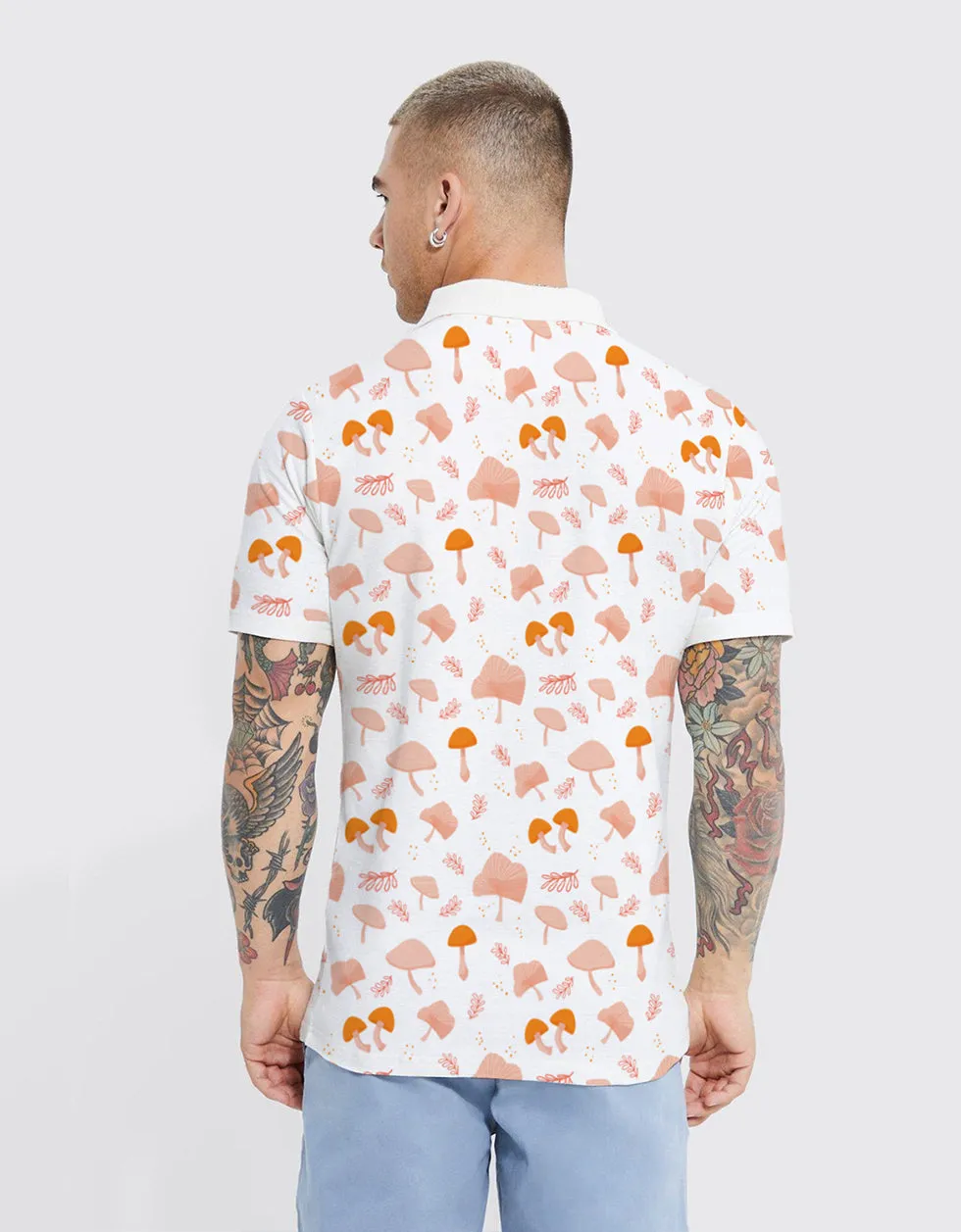 White All Over Floral Printed Polo T-Shirt