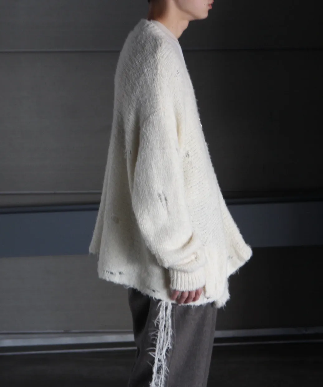 ZIP UP FUR YARN CARDIGAN "WHITE"