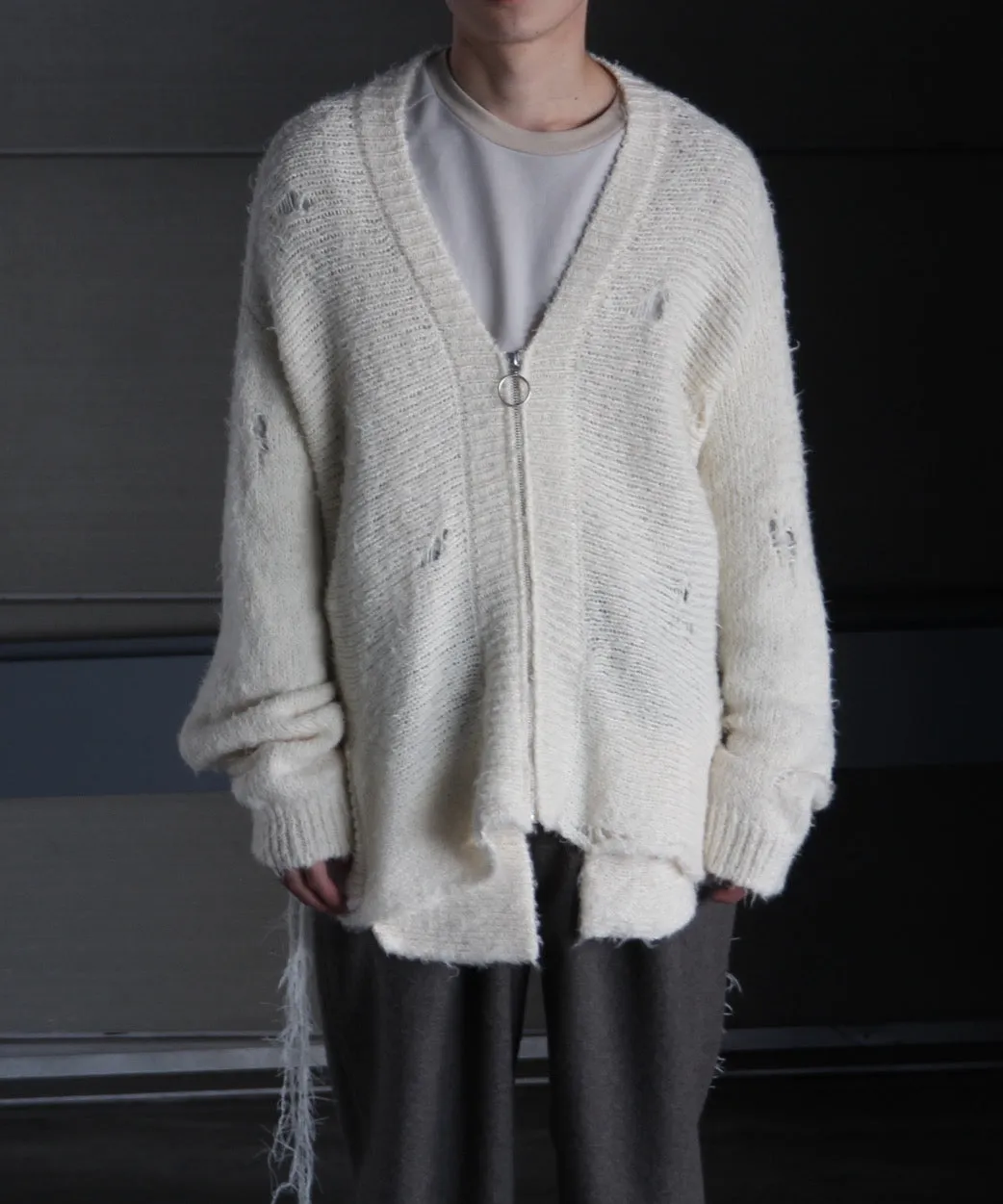 ZIP UP FUR YARN CARDIGAN "WHITE"